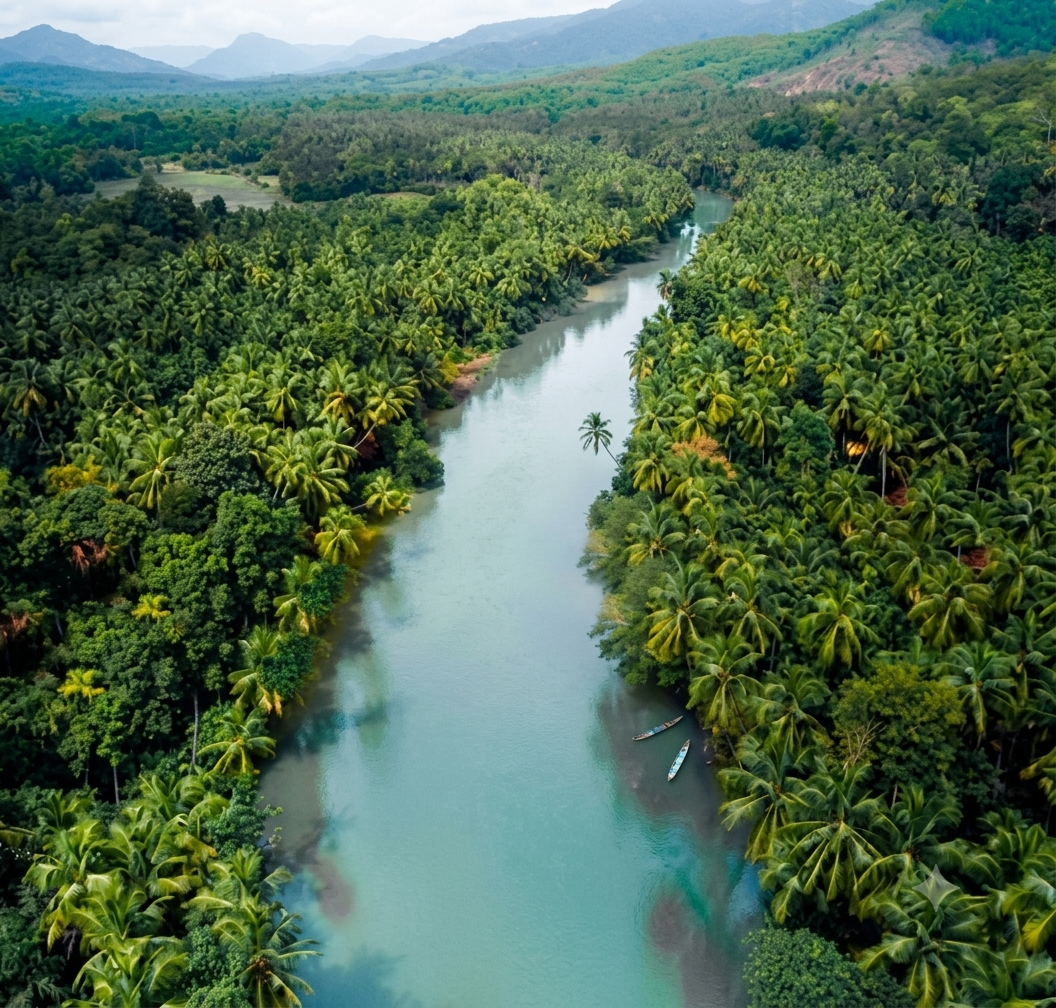 Scenic Honnavar coastline with rivers, beaches and lush greenery in Karnataka