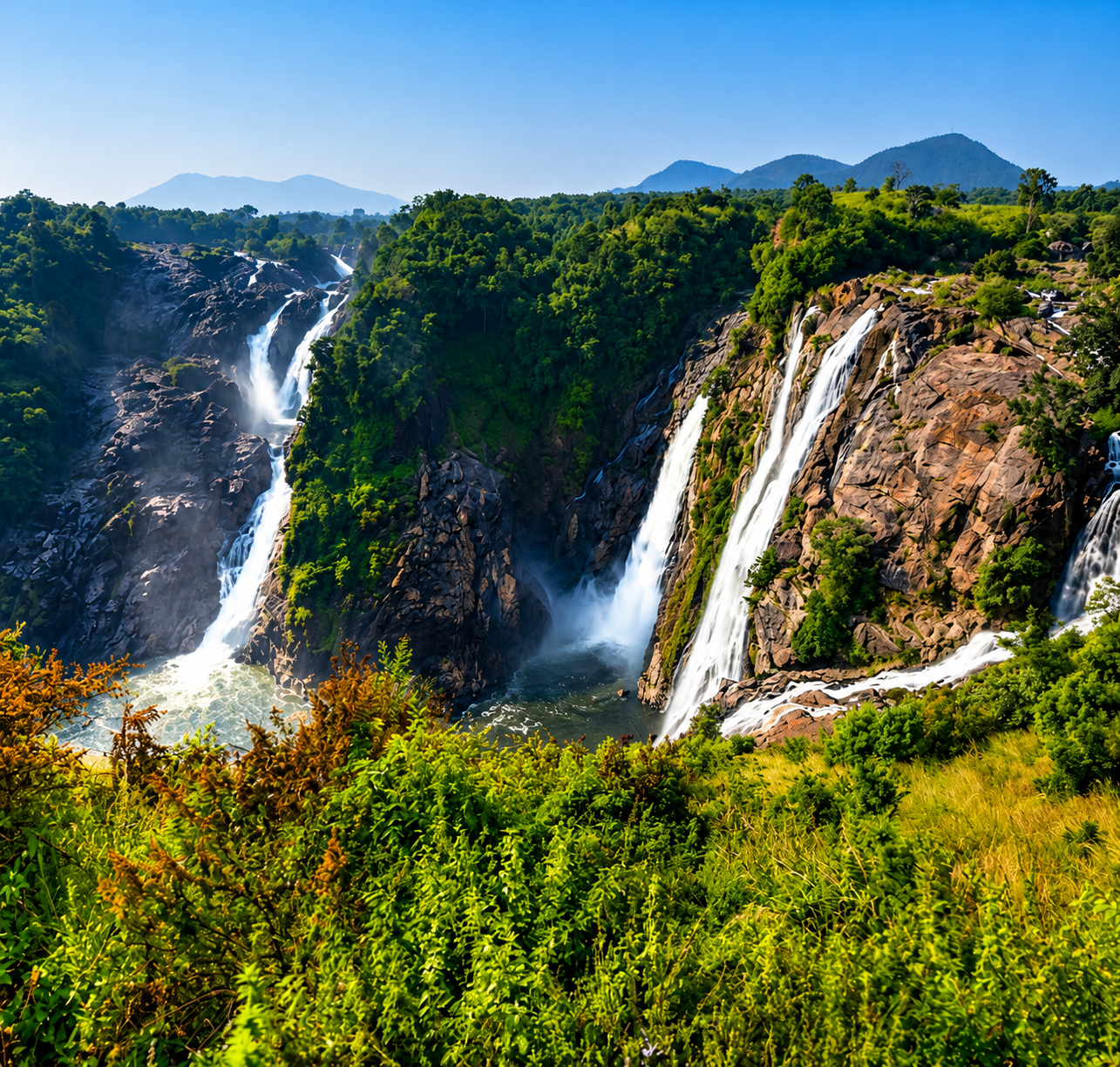 Scenic green hills of Karnataka with misty mountains and lush forests