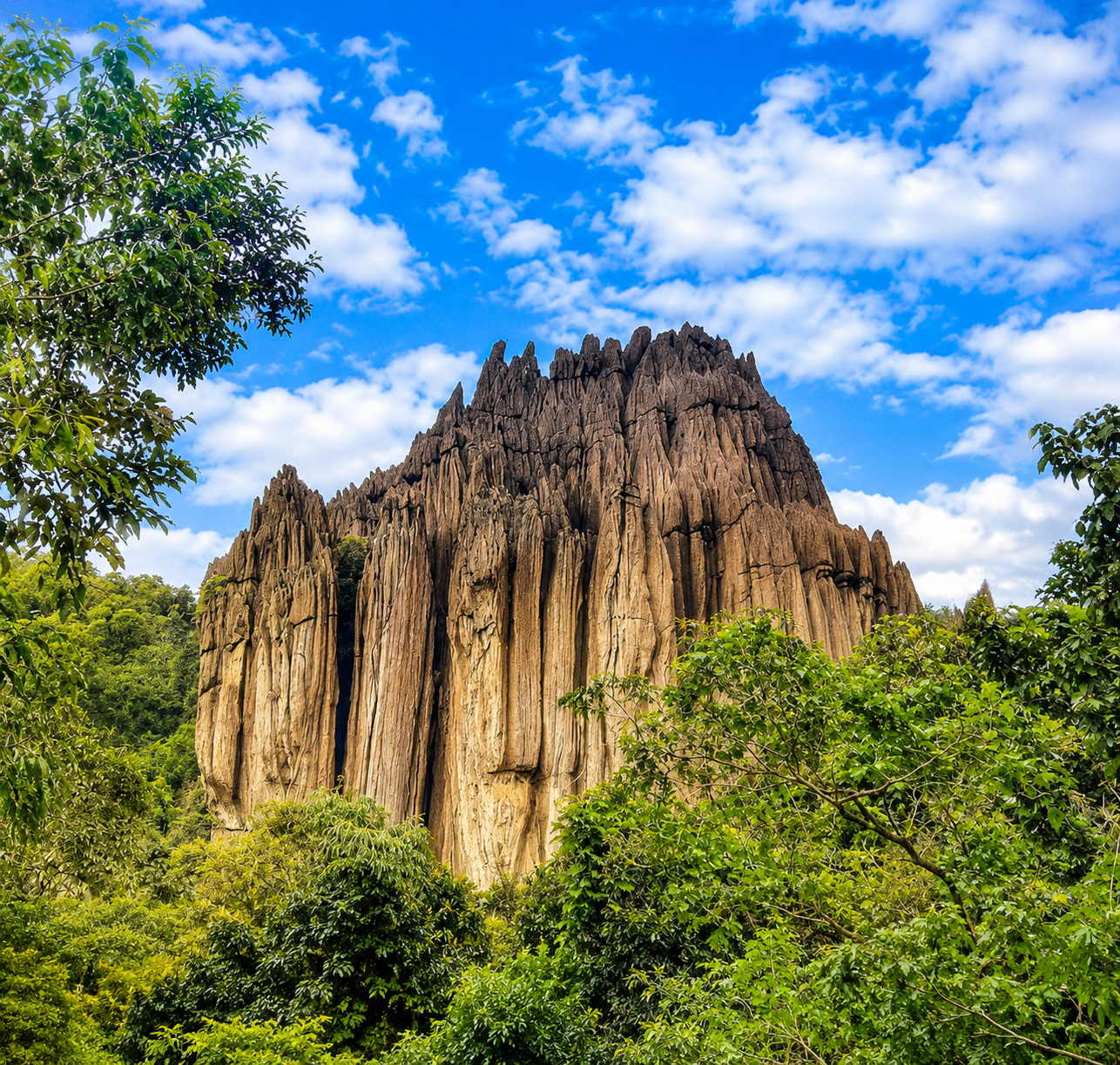 Unique black limestone formations at Yana Rocks in Uttara Kannada, Karnataka